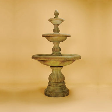 Isola Three Tier Fountain against brown background.