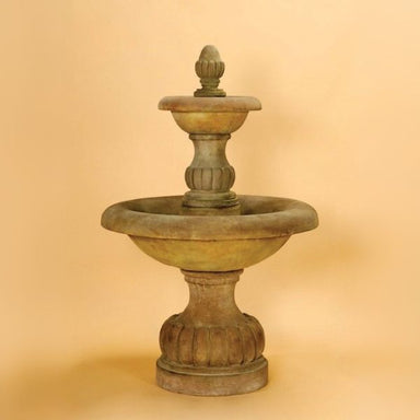 Isola Two Tier Fountain against brown background.