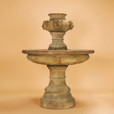 Madrid Lion Fountain against brown background.