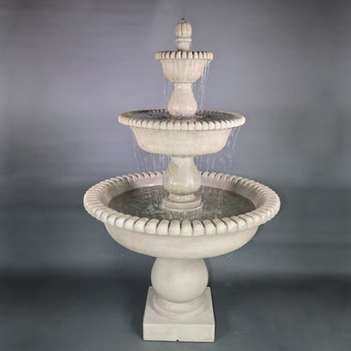 Malibu Three Tier Fountain in action against gray background.