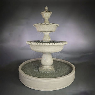 Malibu Three Tier Pond Fountain against gray background.