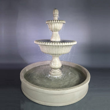 Malibu Two Tier Pond Fountain in action against gray  background.