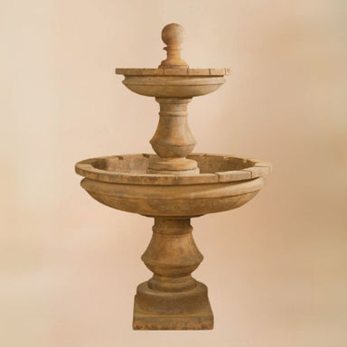 Montefalco Two Tier Large Fountain against brown background.