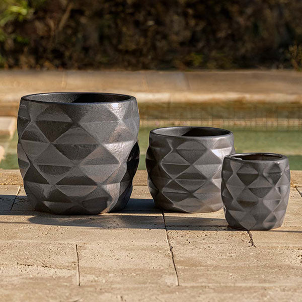 Origami Planter - Graphite - S/3 on concrete near pool
