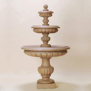 Parigi Three Tier Fountain against brown background.