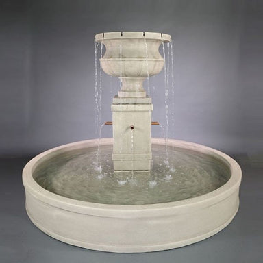 Piazza Aventino Pond Fountain with Copper Spouts against gray background.