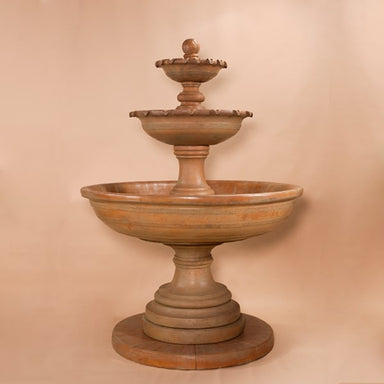 Porta Elisa Three Tier Fountain against brown background.