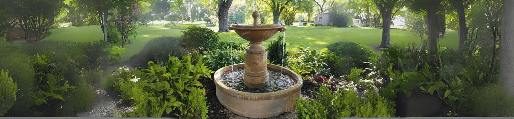 Campania Borghese Fountain in action surrounded green plants