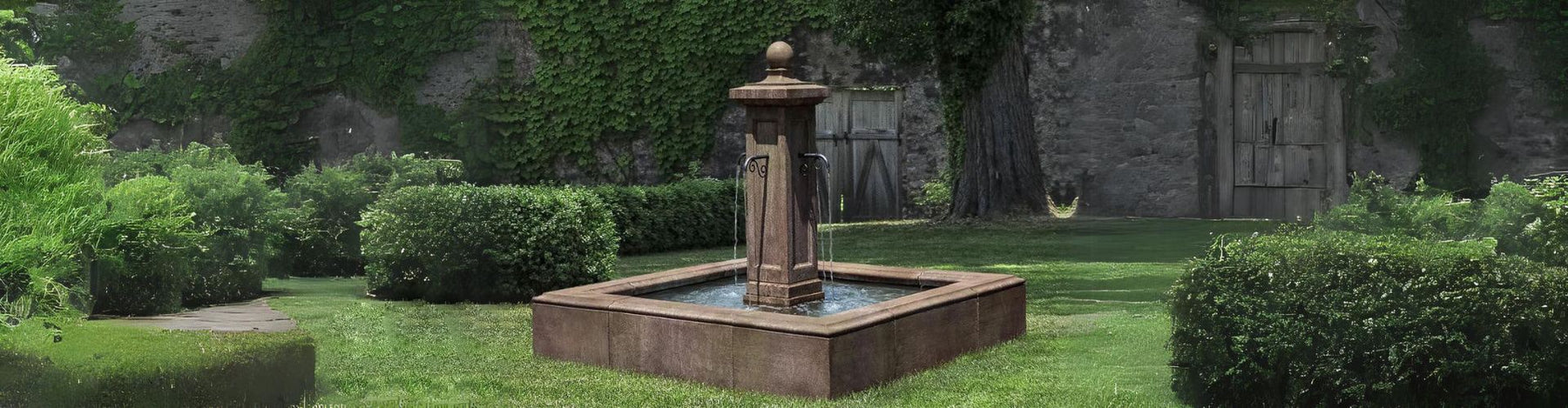 Luberon Estate Fountain in aged limestone in the backyard featured image