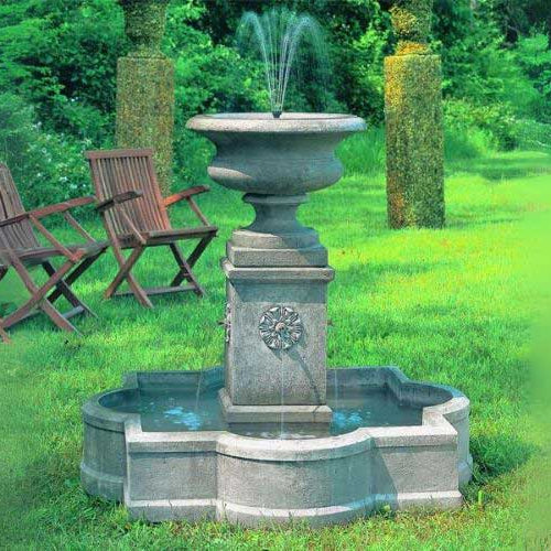 Palazzo Urn Fountain on grass in backyard