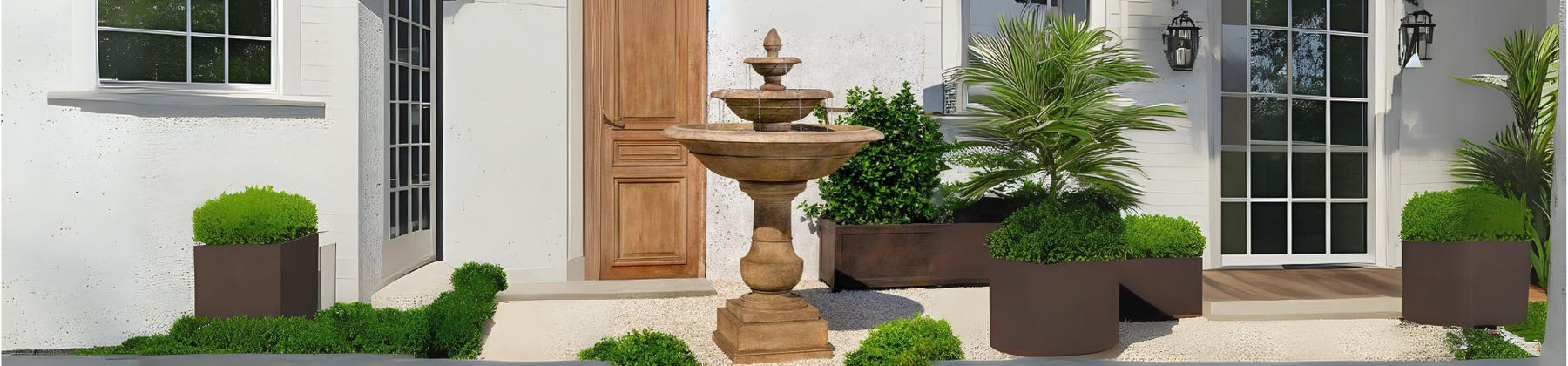 Savannah fountain on pebbles against door featured image