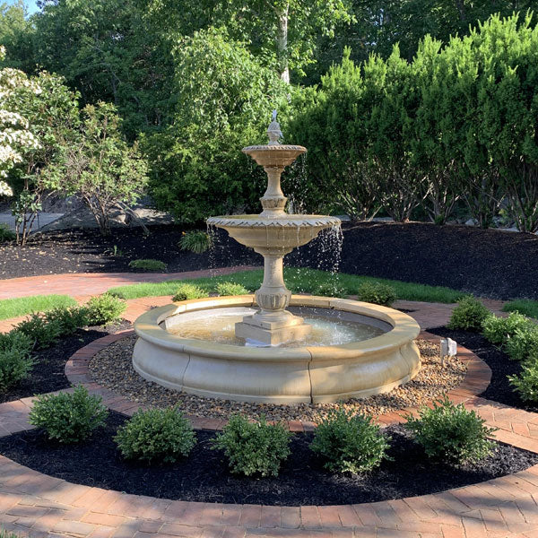 Driveway Fountain Collection Image of Charleston Fountain in Basin running in the backyard.