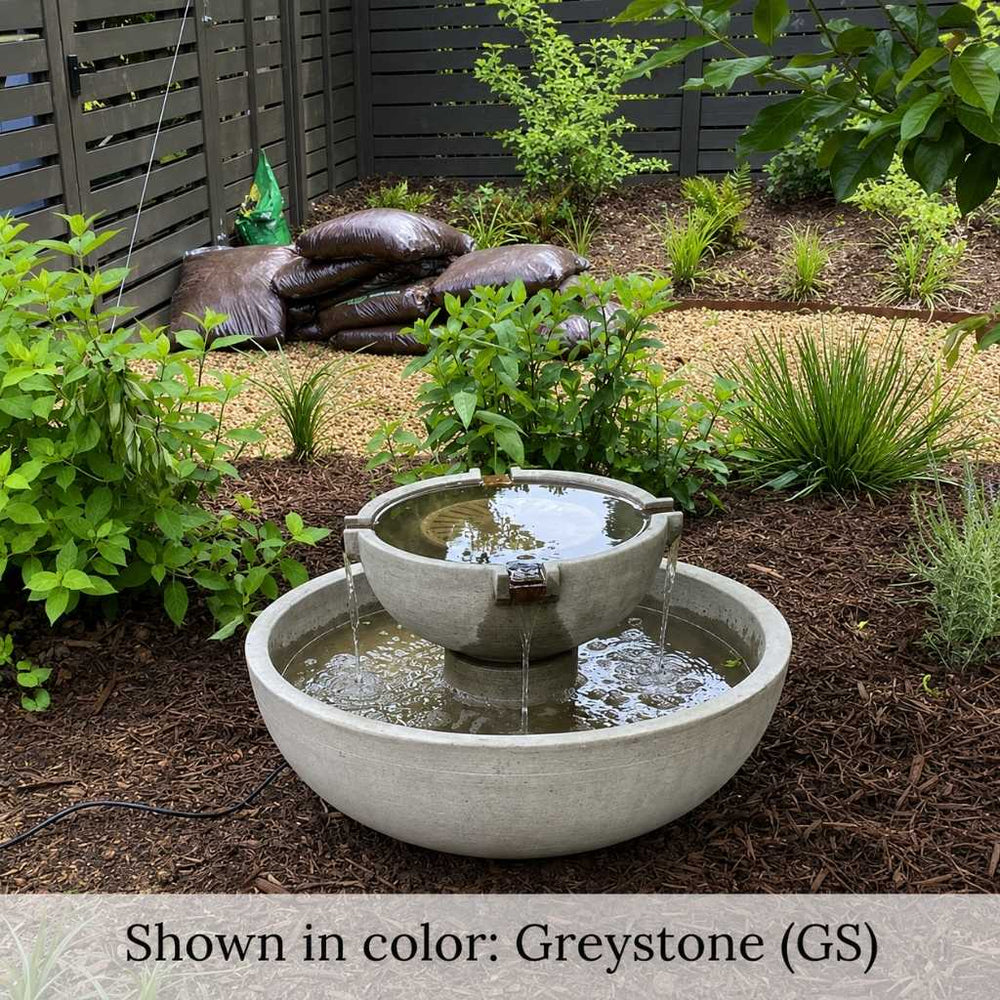 29 inch Del Rey Fountain in greystone color in actioin.