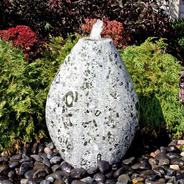 30 Inch Green Marble Almond Fountain Kit on black pebbles in action