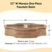52 inch Monaco One Piece Fountain Basin with dimension details