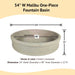 54 inch Malibu One Piece Fountain Basin with dimension details