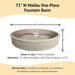 72 inch Malibu One Piece Fountain Basin with dimension details