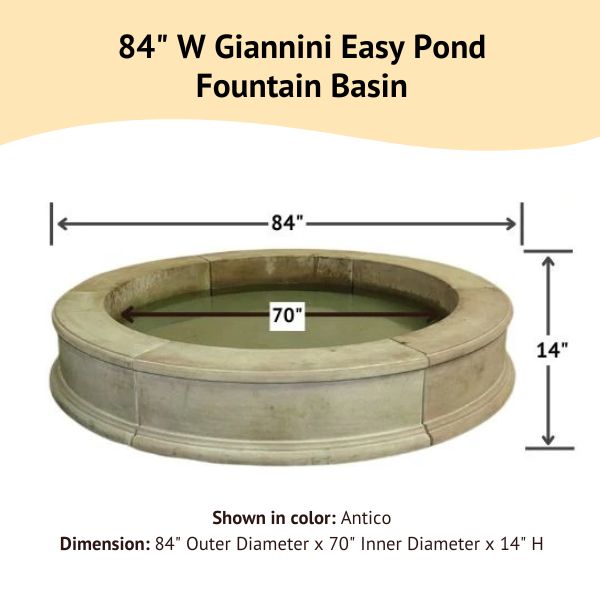 84 inch Giannini Easy Pond Fountain Basin against with dimension details