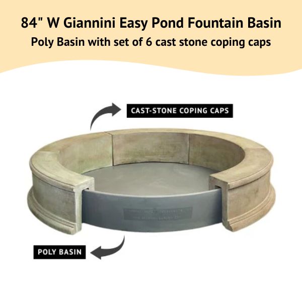 84" Giannini Easy Pond Fountain Basin with material details.