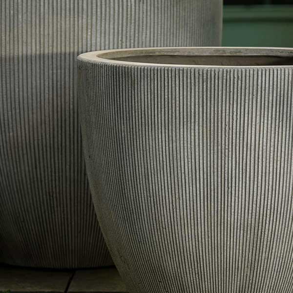 Airy Planter, Small - Ash Grey lite on concrete upclose