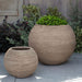 Allium Planter - Brown Terra Cotta - S/2 on concrete filled with plants