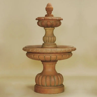 Ambra Two Tier Fountain against brown background.