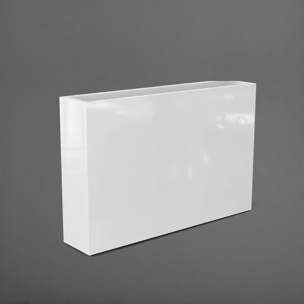 Amesbury Narrow Rectangle Planter in gloss bright white against gray background.