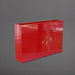 Amesbury Narrow Rectangle Planter in gloss red against gray background.
