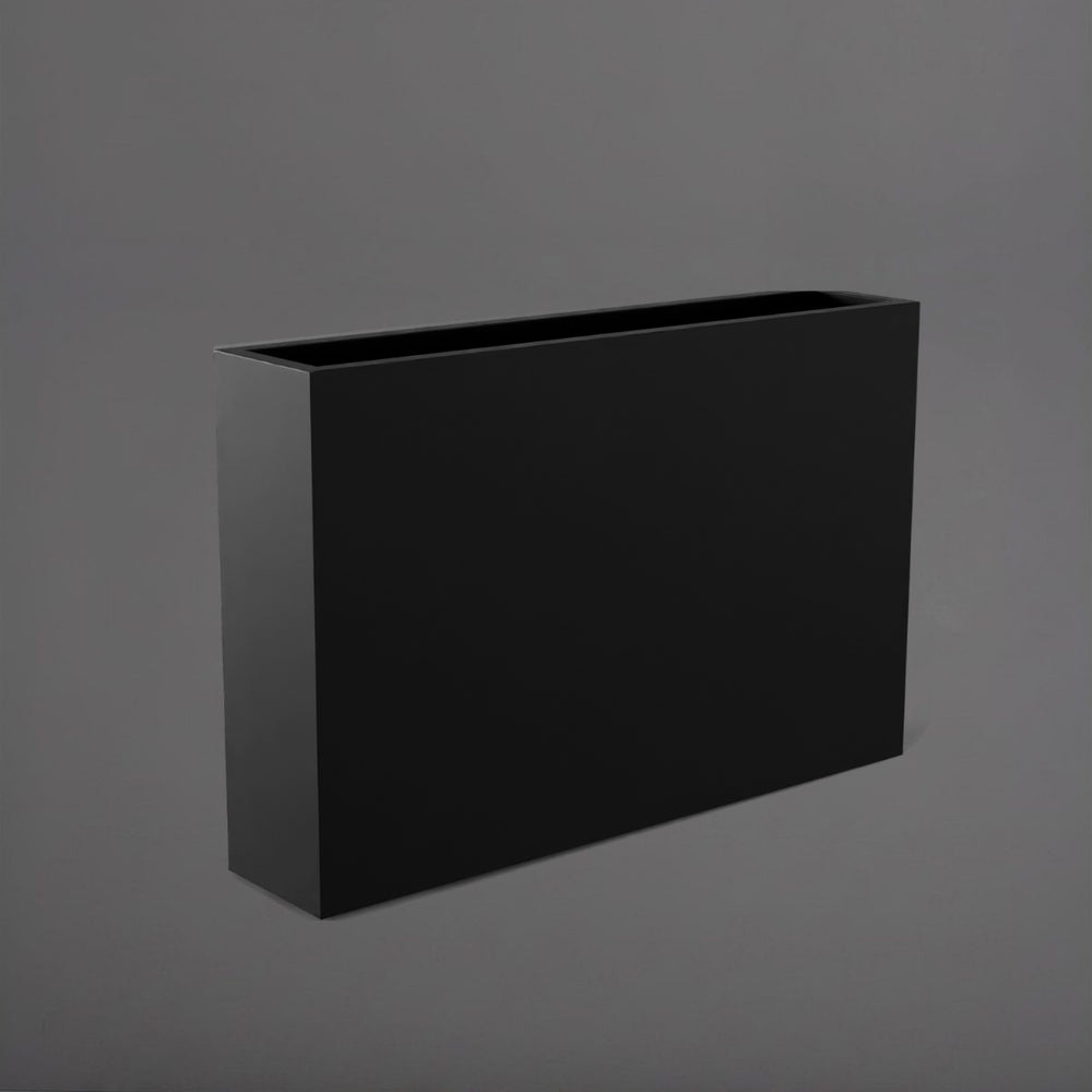 Amesbury Narrow Rectangle Planter in matte black against gray background.