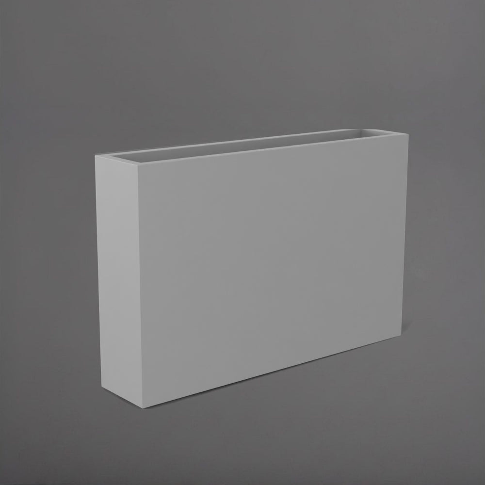 Amesbury Narrow Rectangle Planter in matte cement grey against gray background.