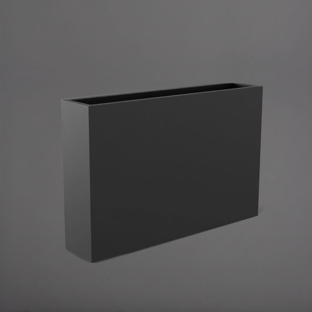 Amesbury Narrow Rectangle Planter in matte charcoal against gray background.