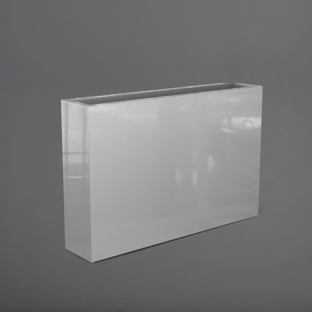 Amesbury Narrow Rectangle Planter in metallic silver against gray background.