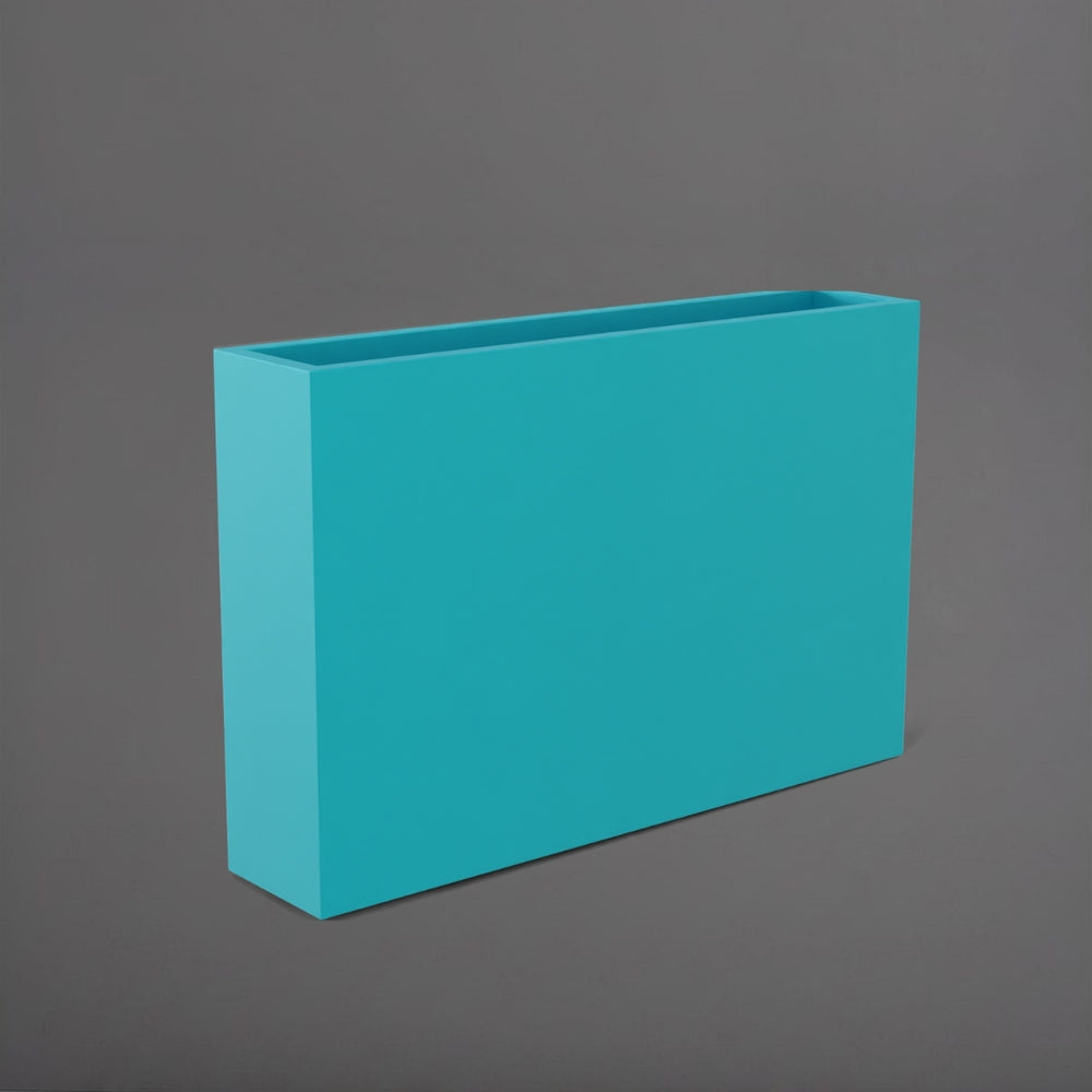 Amesbury Narrow Rectangle Planter in satin seafoam green against gray background.