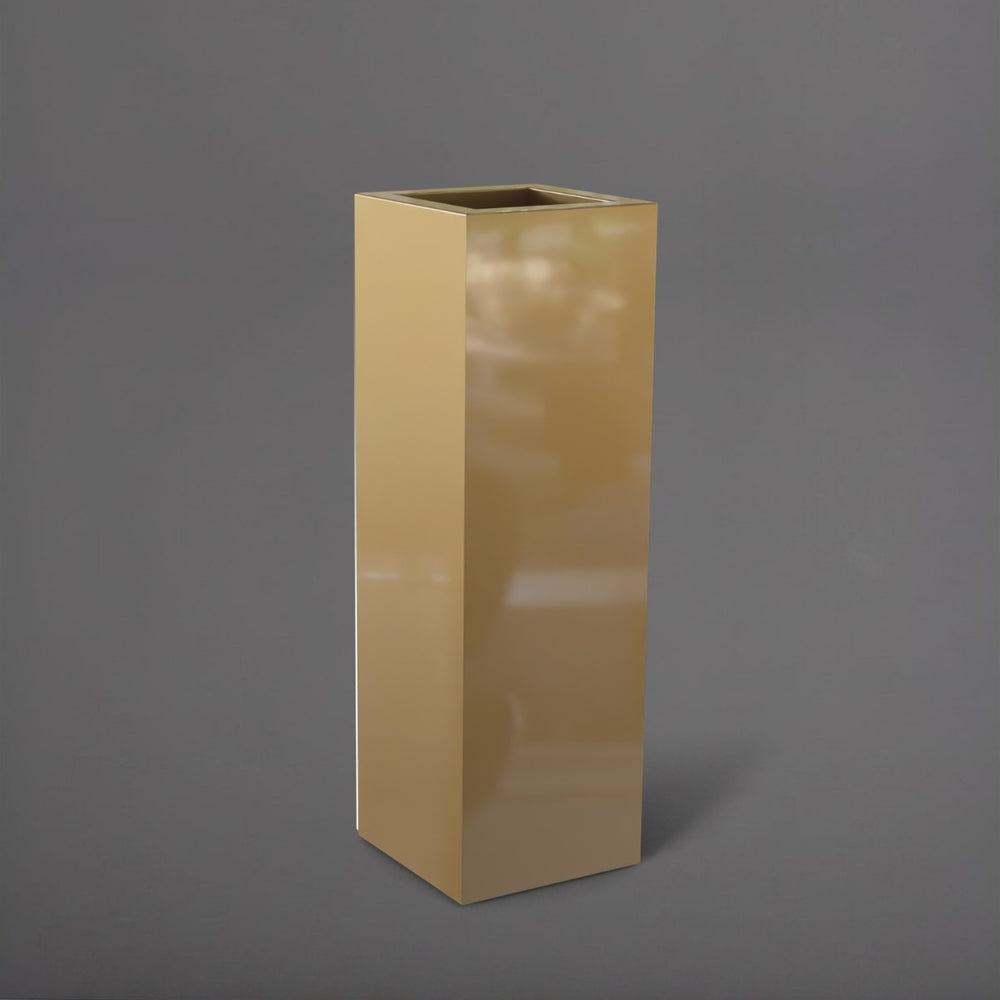 Amesbury Tall Corner Planter in gloss metallic gold against gray background.