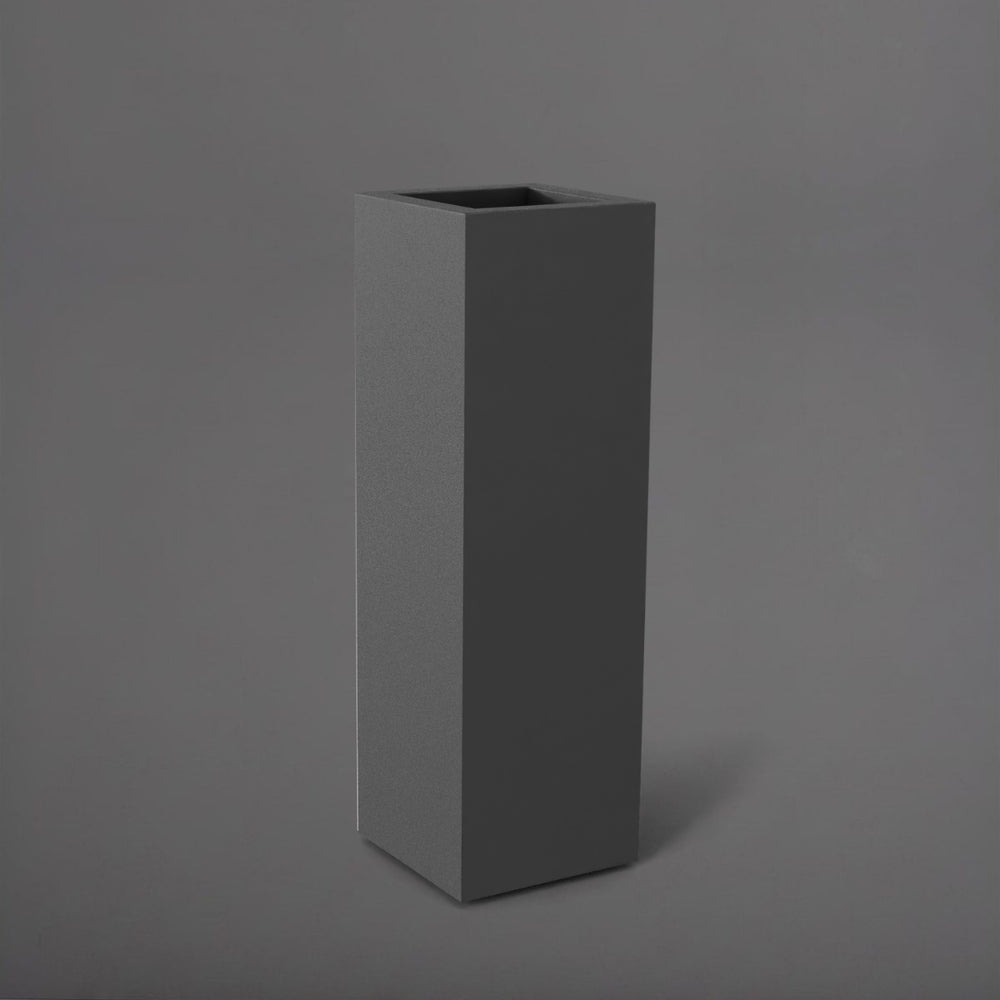 Amesbury Tall Corner Planter in matte gunmetal against gray background.