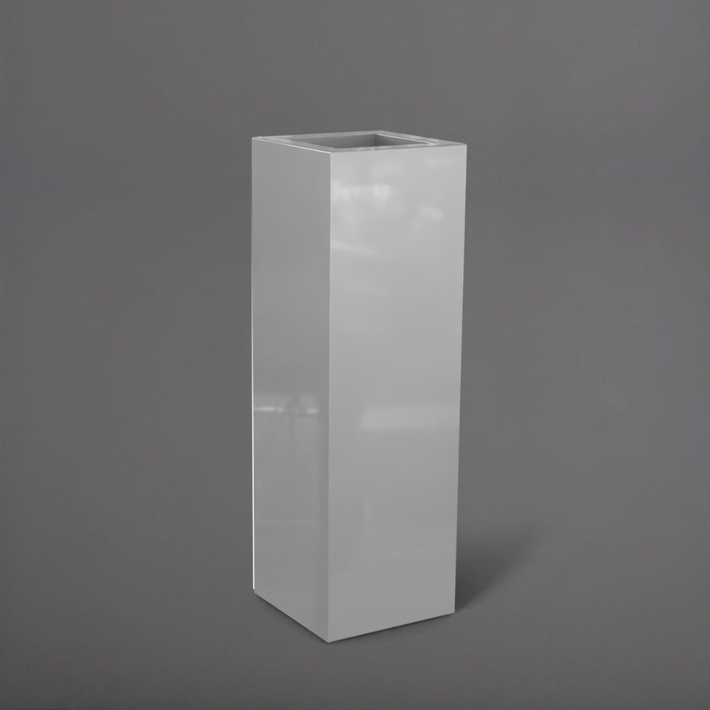 Amesbury Tall Corner Planter in metallic silver against gray background.