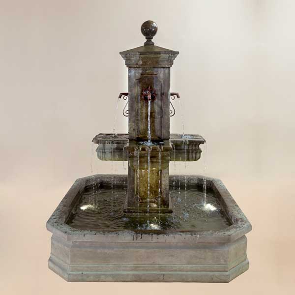 Anduze Carre Pond Fountain against brown background.