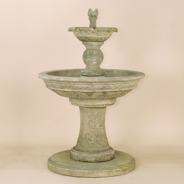 Antiquarium Two Tier Fountain against brown background.