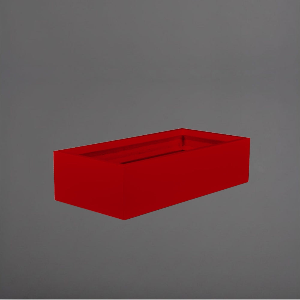Antwerp Wide Rectangular Fiberglass Planter in gloss red against gray background.