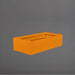 Antwerp Wide Rectangular Fiberglass Planter in gloss tangerine against gray background.