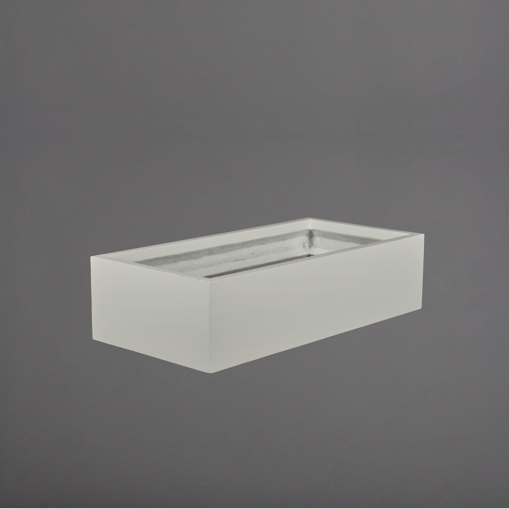 Antwerp Wide Rectangular Fiberglass Planter in matte cement grey against gray background.