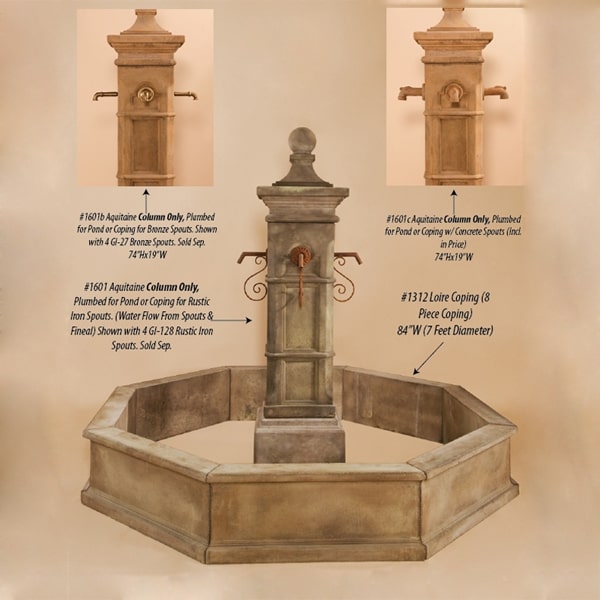 Aquitaine Column Only Plumbed for Pond in action with spout images.