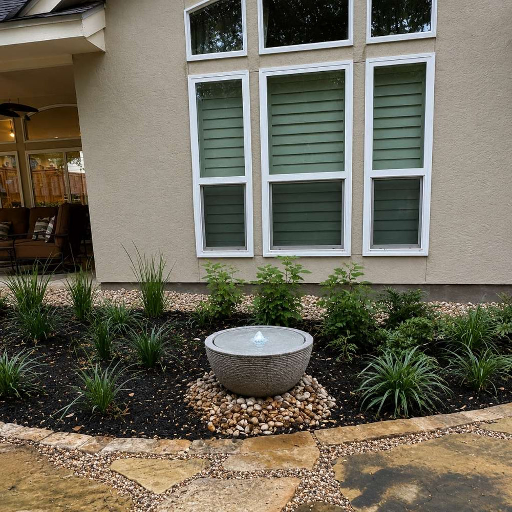 Arroyo Fountain - Stone Ledge, Large in action against house window