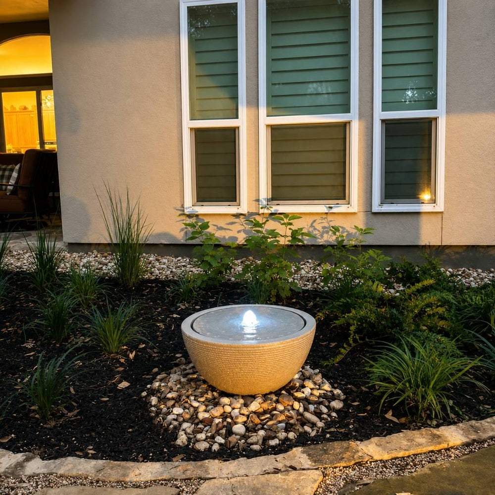 Arroyo Lg Fountain Stone Ledge in action night view