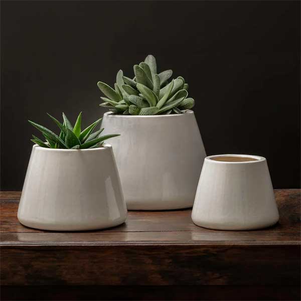 Artisan Pot, Medium - Shiny White - S/4 filled with plants on table