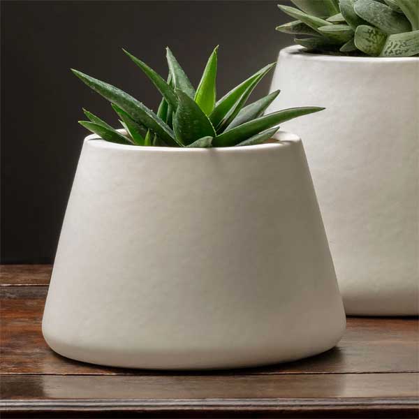 Artisan Pot Planter, Medium - Matte White - S/4 filled with plants on table upclose