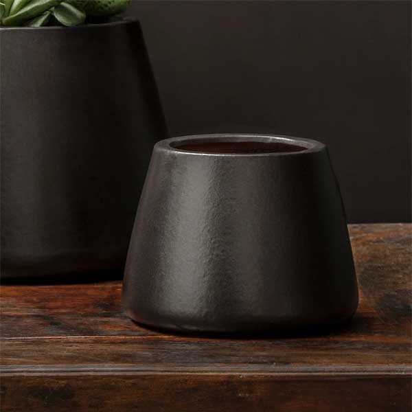 Artisan Pot Planter, Small - Matte Black - S/6 on table against black backdrop