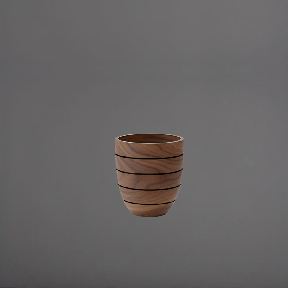 Aspen Round Wood Look Fiberglass Planter against gray background