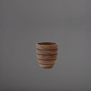 Aspen Round Wood Look Fiberglass Planter against gray background