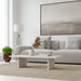 Aspen Round Wood Look Fiberglass Planter filled with plants in the living room.